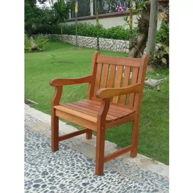 Vifah Modern Patio Outdoor Eucalyptus Wood Arm Chair with Slatted Back