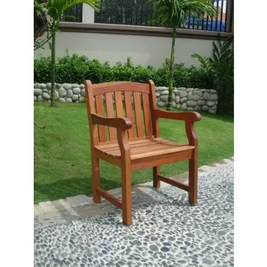 Vifah Modern Patio Outdoor Eucalyptus Wood Arm Chair with Slatted Back and Curved top