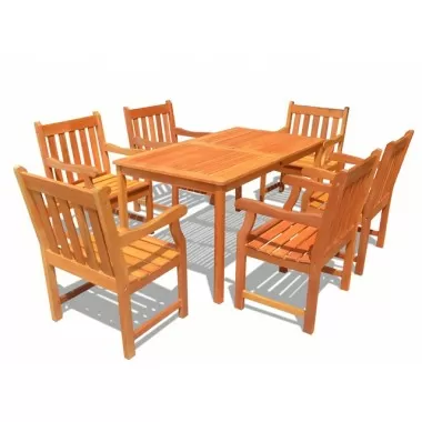 Vifah Modern Patio Outdoor Wood English Garden Dining Set with 6 Slatted Back Chairs and Dining Table