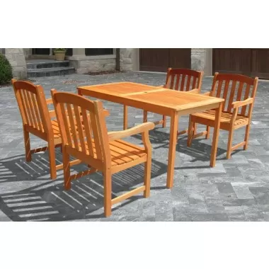 Vifah Modern Patio Outdoor Wood English Garden Dining Set with 4 Slatted Back Chairs and Dining Table