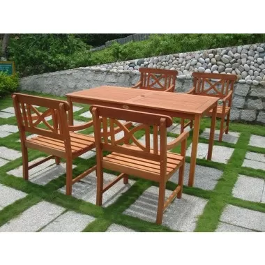 Vifah Modern Patio 5-Piece Outdoor Eucalyptus Wood Dining Set with Criss Cross Arm Chairs and Dining Table