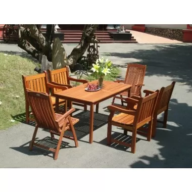 Vifah Modern Patio 7-Piece Outdoor Eucalyptus Wood Dining Set