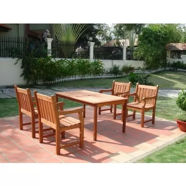 Vifah Modern Patio 5-Piece English Garden Eucalyptus Wood Dining Set