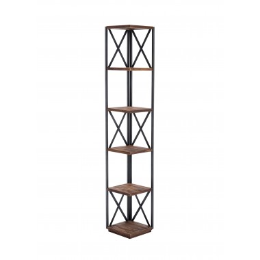 Crawford and Burke York Wood and Metal 66" Corner Shelf, Front Angle