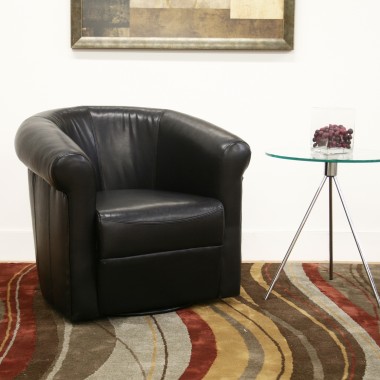 Baxton Studio Julian Black Brown Faux Leather Club Chair with 360 Degree Swivel - Angled Lifestyle