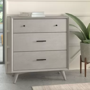 Alpine Furniture Flynn Mid Century Modern 3 Drawer Small Chest, Grey - Lifestyle