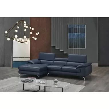 J&M Furniture A973B Italian Leather Mini Sectional Blue Left Hand
