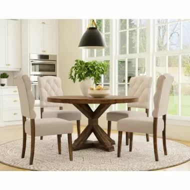 Alpine Furniture Newberry Round Dining Table, Medium Brown - Lifestyle