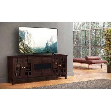 Furnitech 70" Contemporary Asian TV Stand, Media Console for Flat Screen and Audio Video Installations with Brazilian Cherry Veneers and Solids in a Wenge Finish - Lifestyle