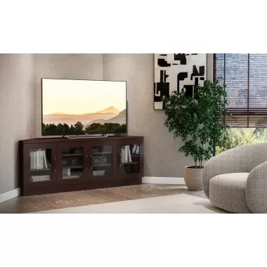 Furnitech 60" Contemporary Corner TV Stand Media Console for Flat Screen and Audio Video Installations in a Wenge Finish - Lifestyle