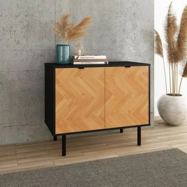 Manhattan Comfort Mid-Century Modern Liam Accent Cabinet in Black and Wood