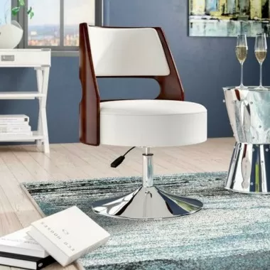 Manhattan Comfort Salon White and Polished Chrome Faux Leather Adjustable Height Swivel Accent Chair
