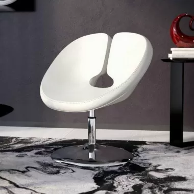 Manhattan Comfort Perch White and Polished Chrome Faux Leather Adjustable Chair