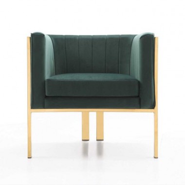 Manhattan Comfort Paramount Forest Green and Polished Brass Velvet Accent Armchair Front