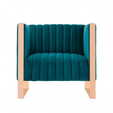 Manhattan Comfort Trillium Teal and Gold Velvet Accent Chair Front