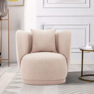 Manhattan Comfort Contemporary Siri Linen Weave Accent Chair with Pillows In Wheat