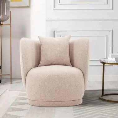 Manhattan Comfort Contemporary Siri Linen Weave Accent Chair with Pillows In Wheat