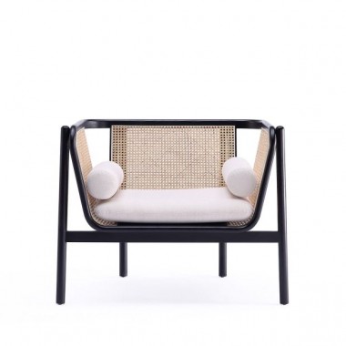 Manhattan Comfort Versailles Accent Chair in Black, Natural Cane and Cream Front
