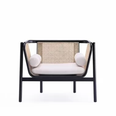 Manhattan Comfort Versailles Accent Chair in Black, Natural Cane and Cream Front