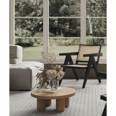 Manhattan Comfort Hamlet Accent Chair in Black and Natural Cane
