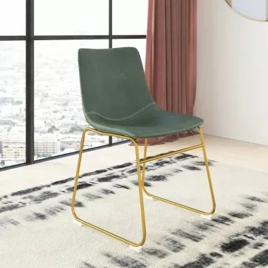 Aeon Petra Dining Chair with Gold Legs Green- Set of 2