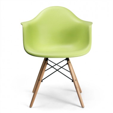 Aeon Dijon Arm Chair with Wood Legs Green with Natural Wood Legs- Set of 2