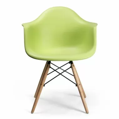 Aeon Dijon Arm Chair with Wood Legs Green with Natural Wood Legs- Set of 2