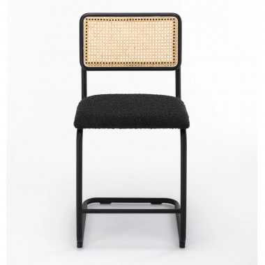 Aeon Hayward Cane Fabric Bar Height Stool Black Linen Fabric / Chrome - Set of 2