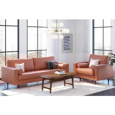 Aeon Zander Leather Sofa Caramel