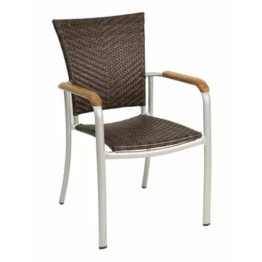 Aluminum Arm Chair W/ Real Teak Arms - AL-5605 - Silver
