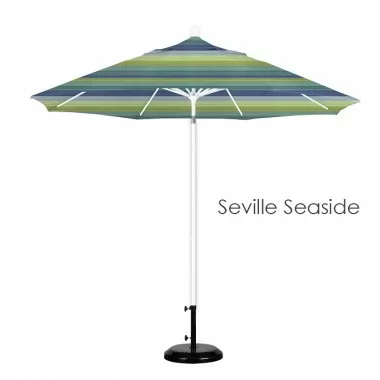 California Umbrella 9' Fiberglass Market Umbrella Pulley OpenM White - Sunbrella