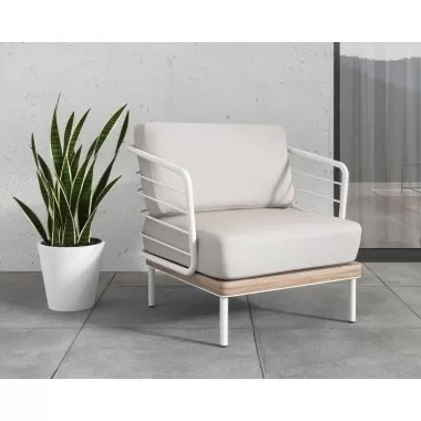 Sunpan Leon Lounge Chair - White - Palazzo Cream - Lifestyle