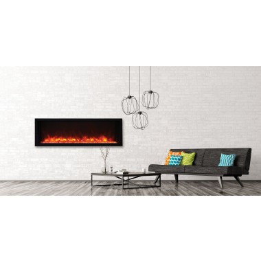 50″ Extra Slim Indoor Or Outdoor Electric Built-in Only Electric Fireplace With Black Steel Surround - Lifestyle