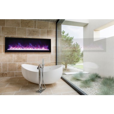 60″ Extra Slim Indoor Or Outdoor Electric Built-in Only Electric Fireplace With Black Steel Surround - Lifestyle