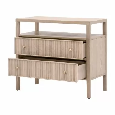 Essentials For Living Highland Open Shelf 2-Drawer Nightstand in Natural Oak - Front Side Opened Angle