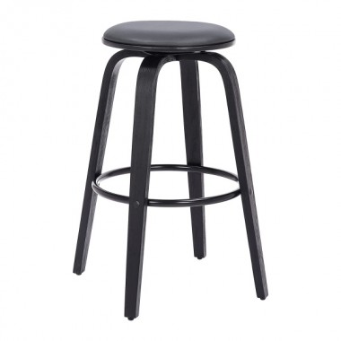 Armen Living Harbor 30" Bar Height Backless Swivel Grey Faux Leather and Black Wood Mid-Century Modern Bar Stool