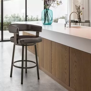 Armen Living Lorin Swivel Counter Stool In Java Brown Finish And Chocolate Faux Leather