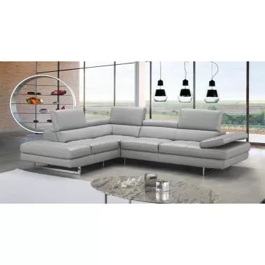 J&M Furniture Aurora Italian Leather Sectional Light Grey 