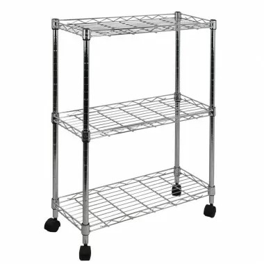 Oceanstar 3-Tier Shelving All-Purpose Utility Cart, Chrome - Angled