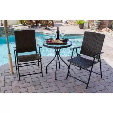 AZ Patio Heaters Three Piece Patio Set in Dark Brown Wicker - Lifestyle