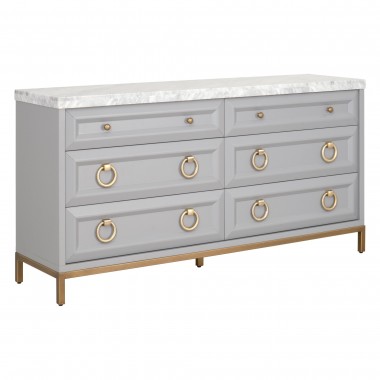 Azure Carrera 6-Drawer Double Dresser in Dove Gray - Front Side Angle