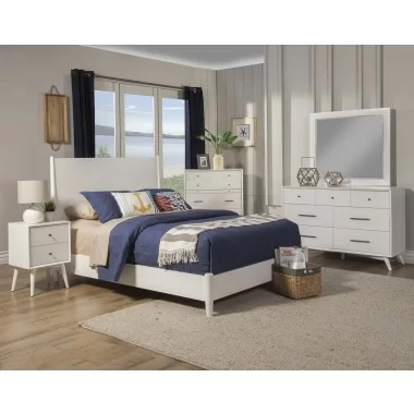 Alpine Furniture Flynn Mid Century Modern California / Standard King Panel Bed - White - Lifestyle