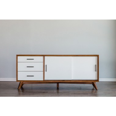 Alpine Furniture Flynn Large TV Console, Acorn/White - Front Angle