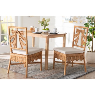 Baxton Studio bali & pari Abia Natural Rattan 2-Piece Dining Chair Set