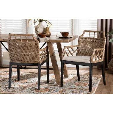 bali & pari Abiel Natural Rattan 2-Piece Dining Armchair Set with Cushion - lifestyle