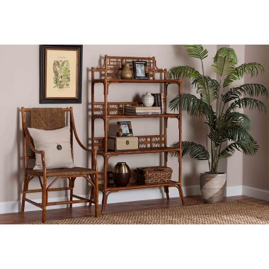 bali & pari Aleya Marbled Tortoise Natural Rattan Display Shelf - lifestyle