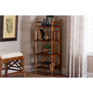 bali & pari Basile Marbled Tortoise Natural Rattan Display Shelf - lifestyle