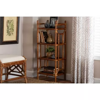 bali & pari Basile Marbled Tortoise Natural Rattan Display Shelf - lifestyle