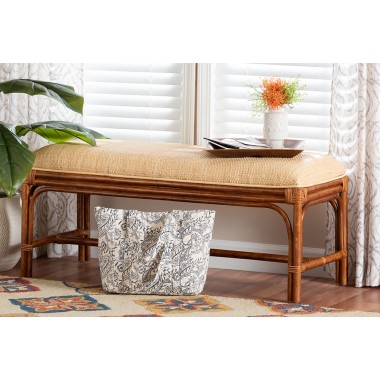 bali & pari Belen Marbled Tortoise Natural Rattan Bench - lifestyle