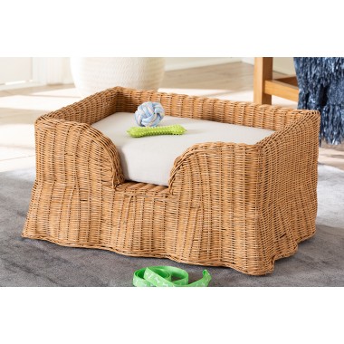bali & pari Belita Natural Rattan Pet Bed with Scalloped Base - lifestyle